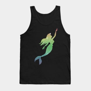 Rainbow Ombre Faux Glitter Mermaid Silhouette Tank Top